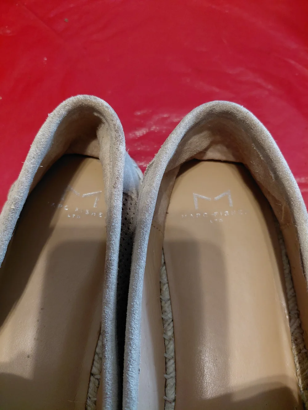 Marc Fisher Perforated Suede Slip On Espadrille Loafers Taupe Size 9